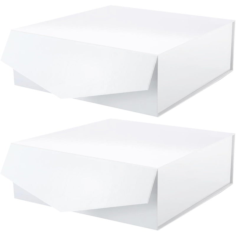 MALICPLUS 2 Extra Large Gift Boxes with Lids 11.3x11.3x4.8 Inches, White Bridesmaids Proposal Boxes with Magnetic Closure for All Occasion (Grass Texture) - Image 1